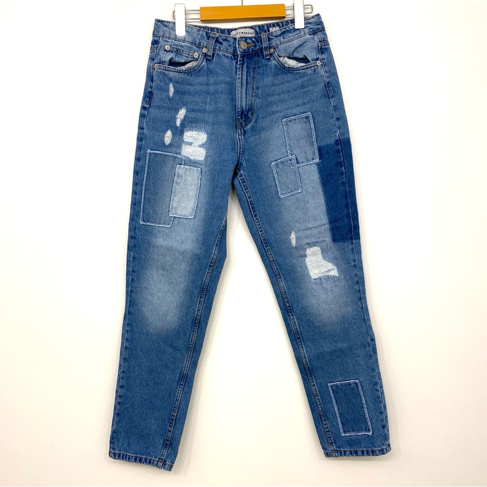 Lucky Brand High Rise Mom Patchwork Jeans Women’s Size 4/27" Blue Boho Festival - Picture 2 of 15